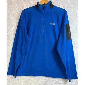 The North Face Men’s 1/4 Zip Pullover Fleece Layering Top Blue Zip Arm Pocket XL